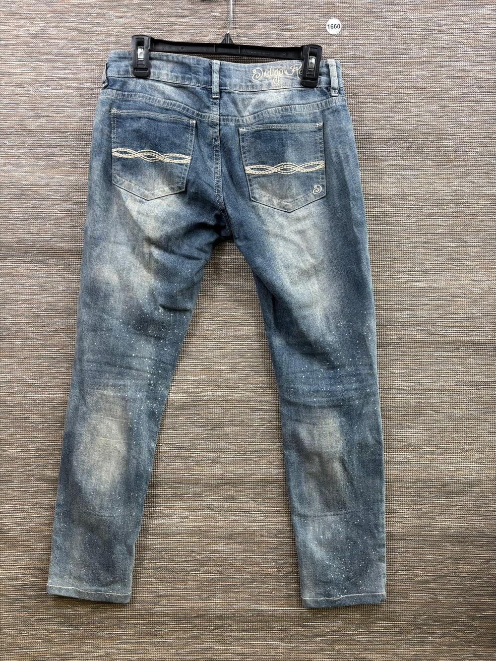 Indigo Rein Skinny Jeans Juniors Sz 5 Blue Distressed Denim Embroidered Stretch